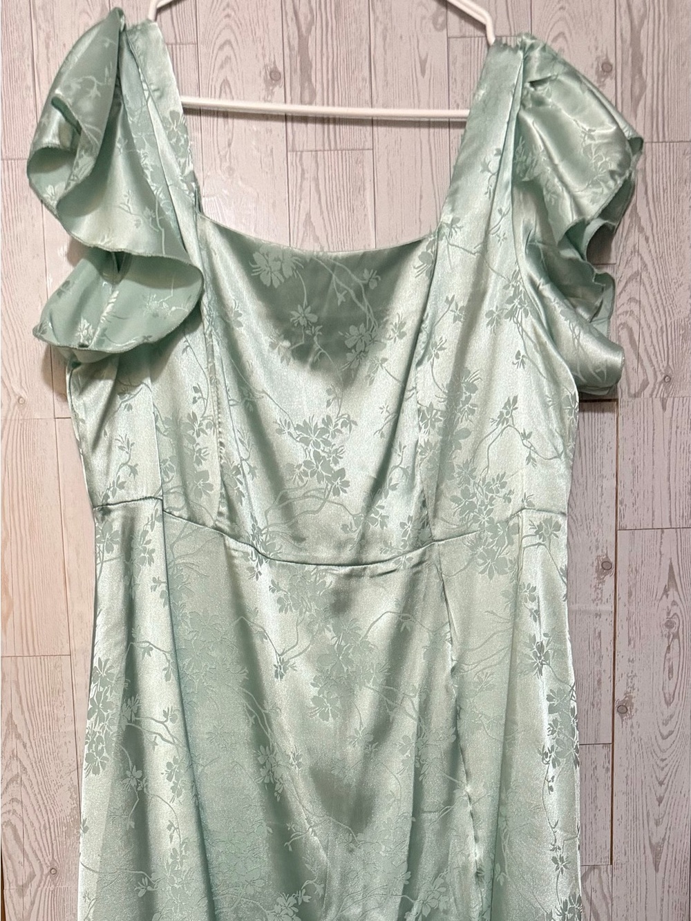 Light Green Satin Floral Dress